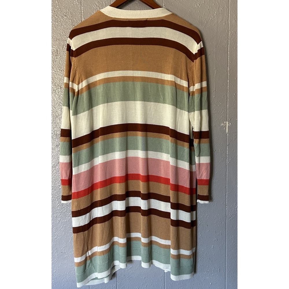 Joseph A Women's Striped Open Front Longline Cardigan Sweater w/ Pockets Size 3X - Picture 4 of 4